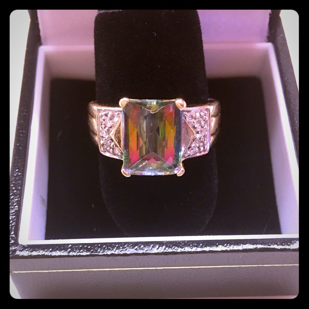 Vintage Mystic Topaz & diamond 14k gold Ring